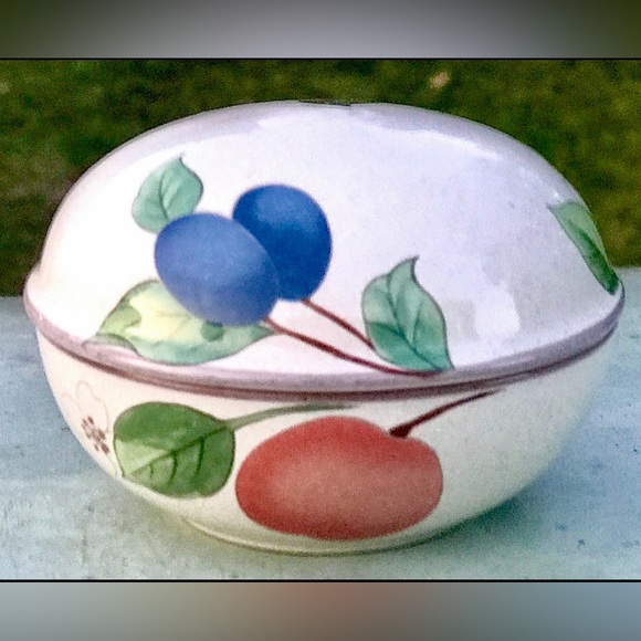 Vintage Retired MIKASA FRUIT PANORAMA Round Lidded Jewelry Trinket Dish - Picture 3 of 9